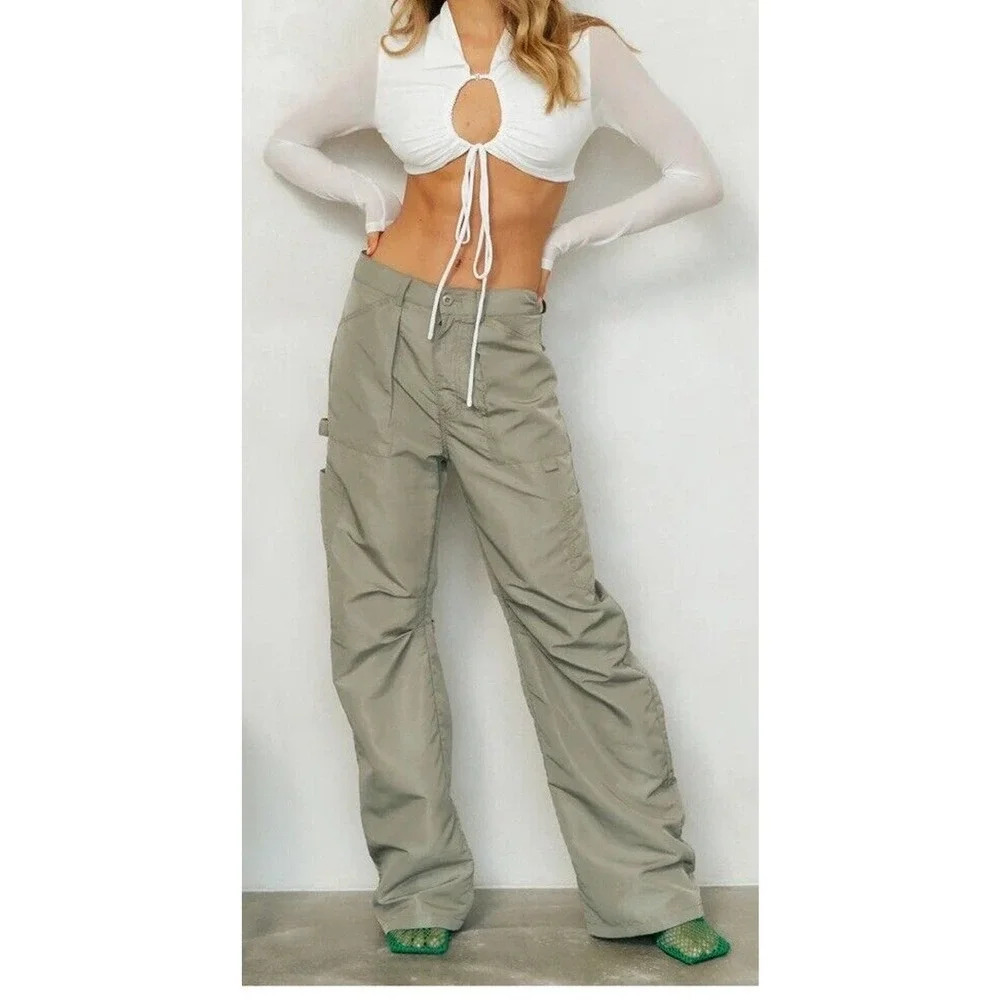 lioness miami vice pants Army Green S NWOT fall casual cargo low rise $98 y2k